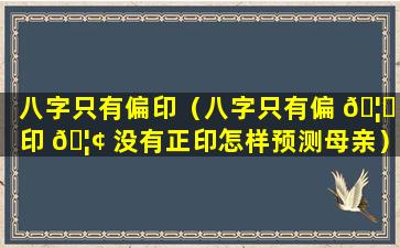 八字只有偏印（八字只有偏 🦊 印 🦢 没有正印怎样预测母亲）